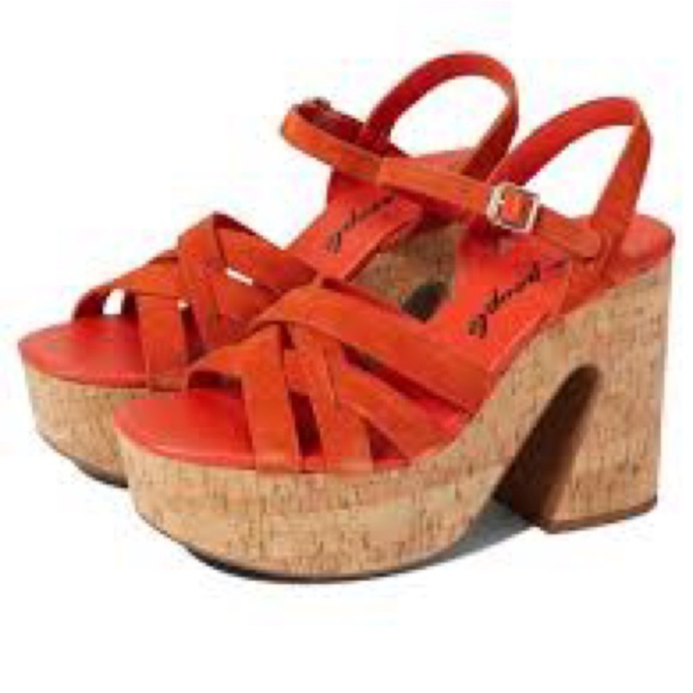 Women’s Free People Lisbon Orange Suede Cork Platform Sandals Size 40